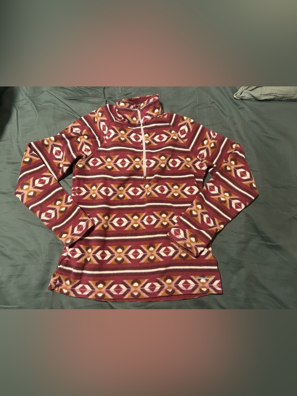 Eddie Bauer Burgundy & Mustard Geometric Half-Zip Pullover